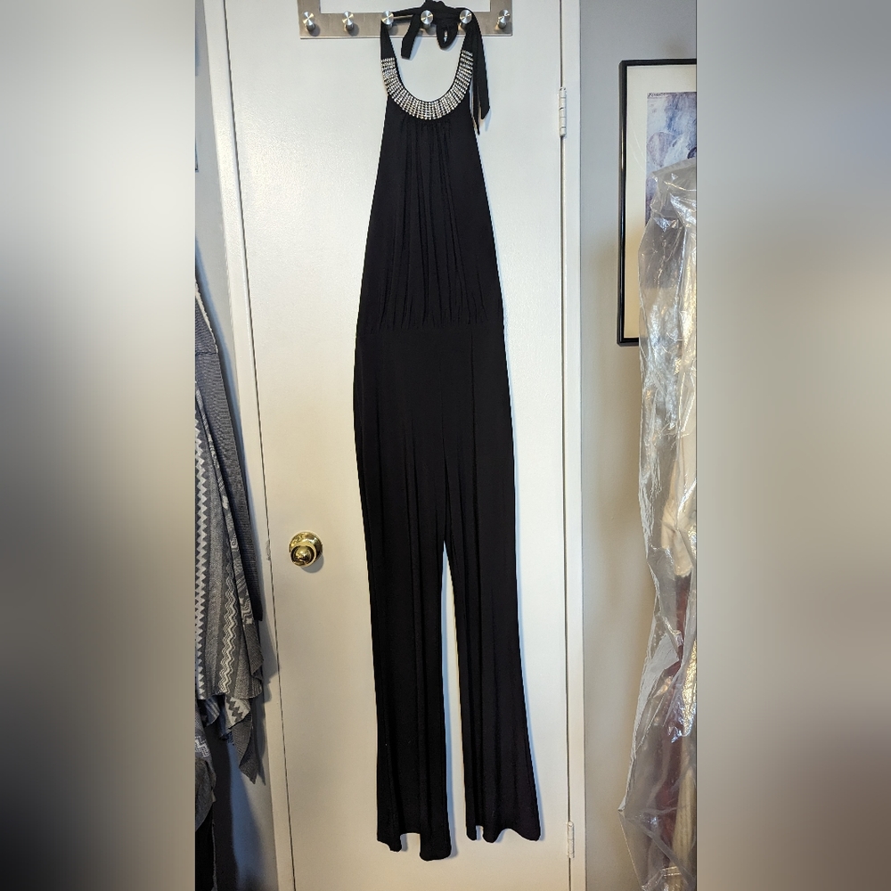 Black Pantsuit with Rhinestone Collar - Picture 2 of 3